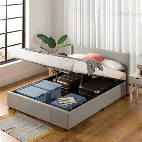 bed frame queen size with gas lift up storage